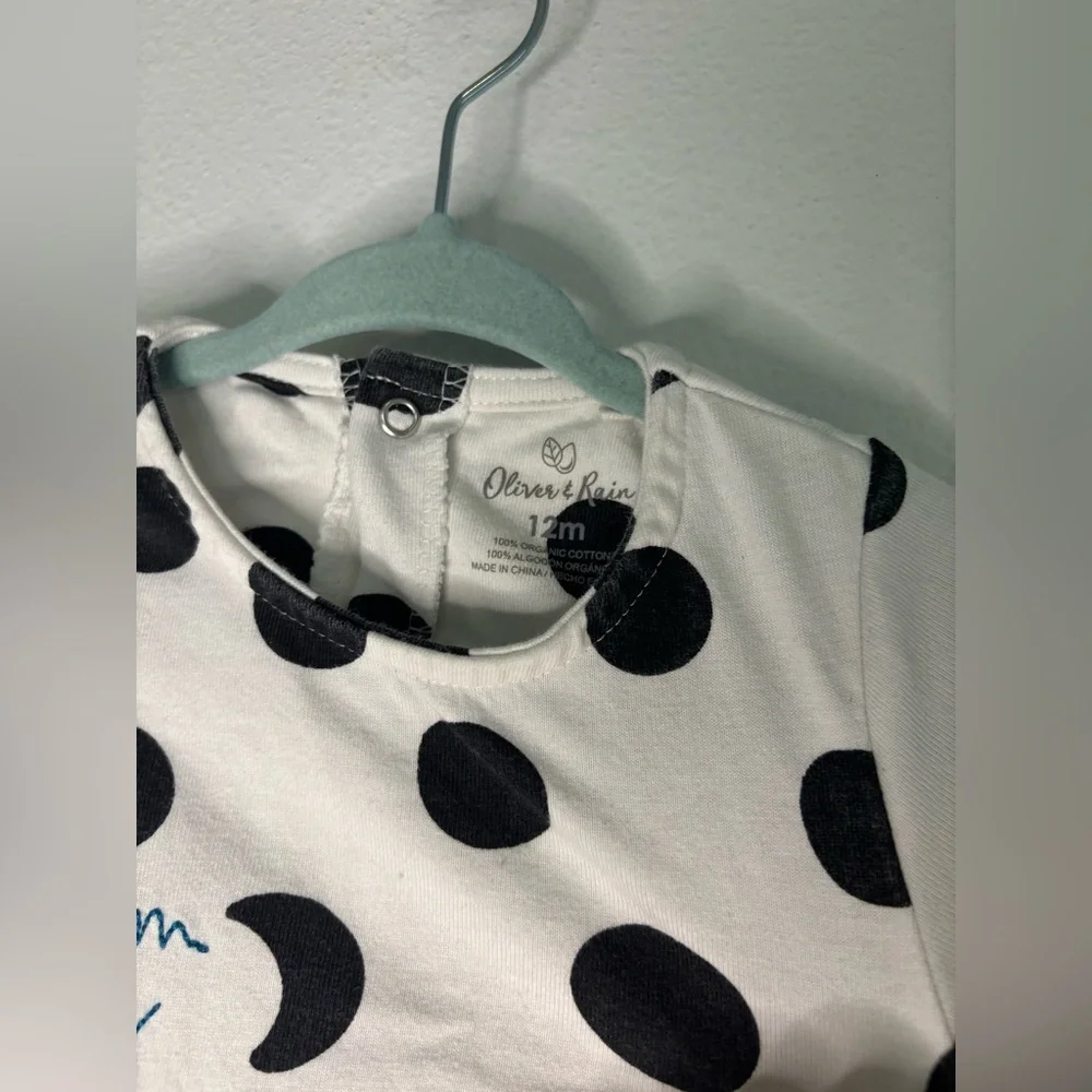 OLIVER & RAIN BLACK & WHITE POLKA DOT DREAM BIG BABY GIRLS DRESS SZ 12 MONTHS